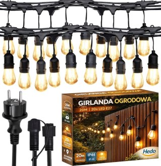 Girlanda Ogrodowa Świetlna 20M 20X Żarówka LED Sieciowa Wodoszczelna Hedo sp. z o.o.