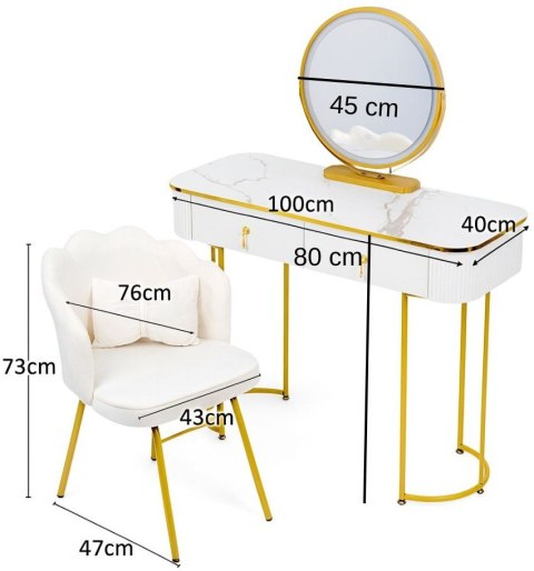 Toaletka Kosmetyczna Z Lustrem LED Blat 100 Cm Biała VERDIRO + Krzesło MAGBOSS Sp. z o.o. S.K.