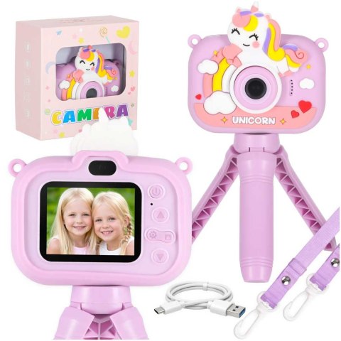 Aparat fotograficzny cyfrowy dla dzieci na statywie jednorożec fioletowy 8GB Kik Sp. z o. o. Sp. k.