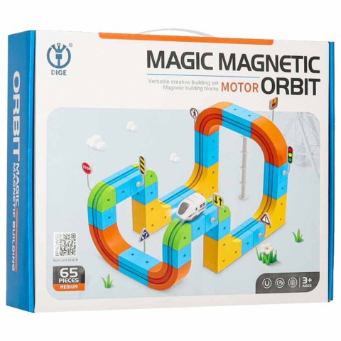 Klocki magnetyczne konstrukcyjne tor wyścigowy pociąg 65 elementów Kik Sp. z o. o. Sp. k.