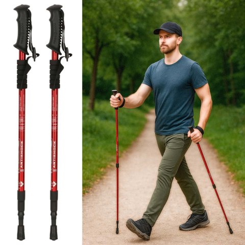 Kijki kije trekkingowe składane spacerowe do chodzenia nakładki 2 sztuki czerwone Kik Sp. z o. o. Sp. k.