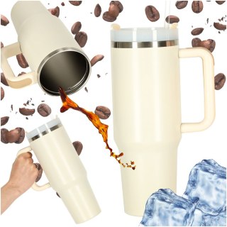 Kubek termiczny ze słomką i uchwytem termos 1200ml kremowy Kik Sp. z o. o. Sp. k.