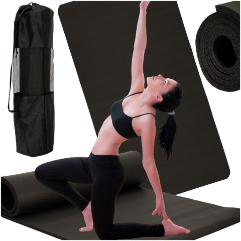 Mata do ćwiczeń jogi gimnastyczna treningowa fitness karimata gruba 1,5cm czarna + pokrowiec Kik Sp. z o. o. Sp. k.