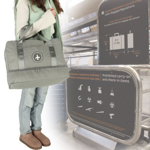 Torba podróżna bagaż podręczny do samolotu podróżna turystyczna pojemna uchwyt kieszenie 39x18x30 szara Kik Sp. z o. o. Sp. k.