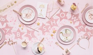 Baner napis na baby shower gwiazdki jasnoróżowe 290cm x 16,5cm Partydeco Sp. z o. o.