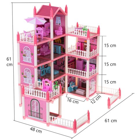 Domek dla lalek willa różowa DIY 4 poziomy mebelki 61cm Kik Sp. z o. o. Sp. k.