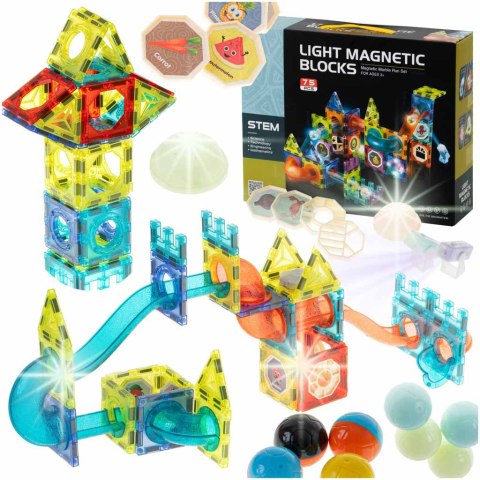 Klocki magnetyczne marble tor kulkowy świecący 75 elementów Kik Sp. z o. o. Sp. k.
