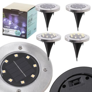 Lampy ogrodowe solarne najazdowe gruntowe czujnik zmierzchu wbijane świecący dysk 8LED 4szt. zimny biały Kik Sp. z o. o. Sp. k.