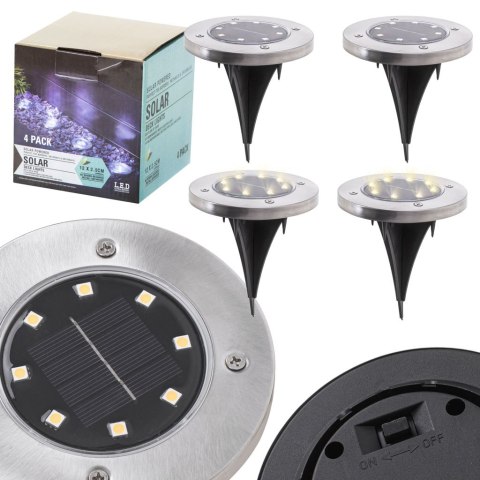 Lampy ogrodowe solarne najazdowe gruntowe czujnik zmierzchu wbijane świecący dysk 8LED 4szt. zimny biały Kik Sp. z o. o. Sp. k.
