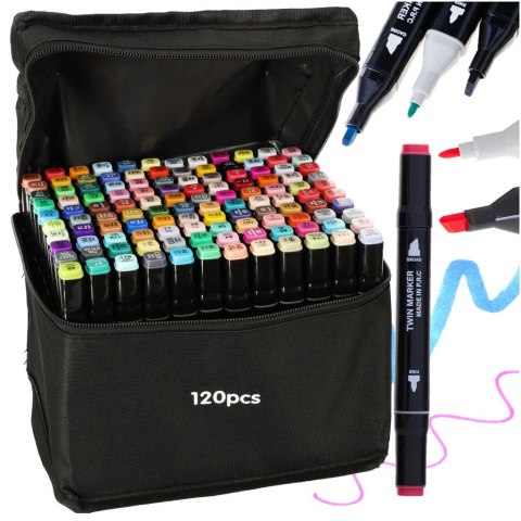 Markery dwustronne mazaki alkoholowe w etui 120 + podstawka Kik Sp. z o. o. Sp. k.