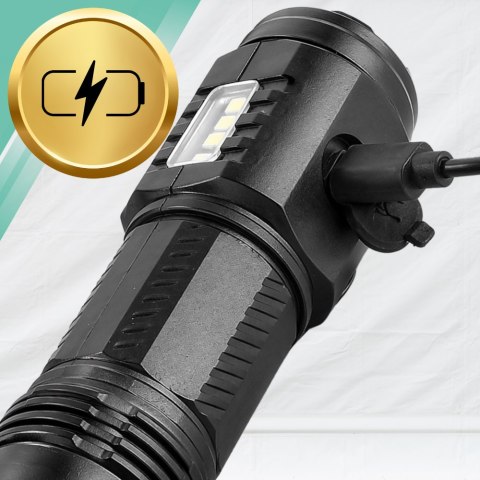 Mocna Latarka LED Taktyczna Akumulatorowa USB-C Survival Z MAGNESEM ŚWIATŁO BOCZNE