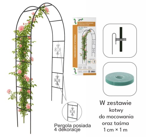 Pergola ogrodowa metalowa łuk uchwyt na róże kwiaty pnącza 240cm zielony Chomik M.Świeży Spółka Jawna