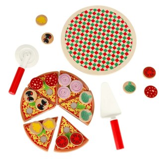Pizza drewniany zestaw do zabawy na rzep akcesoria łopatka nóż talerz nauka krojenia 20cm Kik Sp. z o. o. Sp. k.