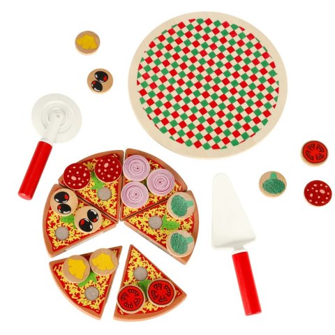Pizza drewniany zestaw do zabawy na rzep akcesoria łopatka nóż talerz nauka krojenia 20cm Kik Sp. z o. o. Sp. k.