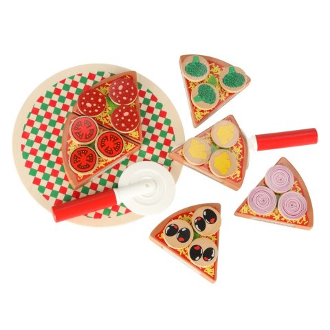 Pizza drewniany zestaw do zabawy na rzep akcesoria łopatka nóż talerz nauka krojenia 20cm Kik Sp. z o. o. Sp. k.