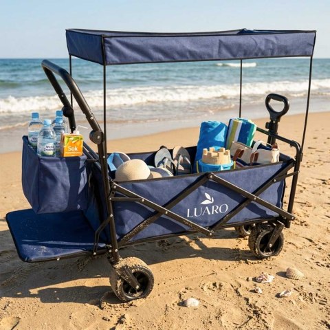 Wózek transportowy LUARO plażowy składany z daszkiem i siatką 120l granatowy Kik Sp. z o. o. Sp. k.