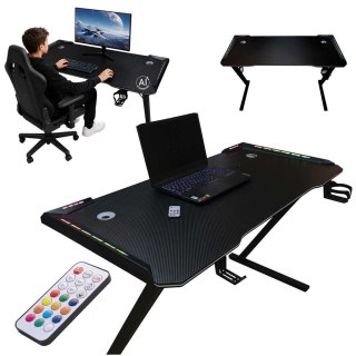 Biurko gamingowe LED podświetlenie RGB uchwyty komputerowe dla gracza 120x60cm Kik Sp. z o. o. Sp. k.