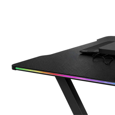 Biurko gamingowe z nadstawką LED RGB uchwyty komputerowe dla gracza 120x60cm Kik Sp. z o. o. Sp. k.