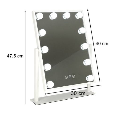 Lusterko do makijażu kosmetyczne podświetlane 12 LED Hollywood z 12 żarówkami USB 30 x 40 cm Kik Sp. z o. o. Sp. k.