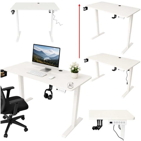 Biurko elektryczne regulowane pamięć panel sterowania 120x60cm białe Kik Sp. z o. o. Sp. k.