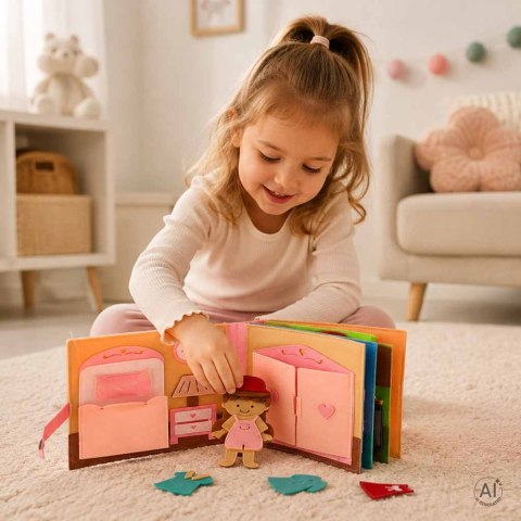 Książeczka sensoryczna edukacyjna filcowa 3D manipulacyjna ruchome elementy dom Kik Sp. z o. o. Sp. k.