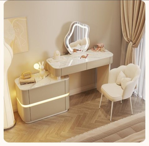 Toaletka kosmetyczna LED/ Komplet mebli blat 80 cm- Lilia - kolor beżowy HaloFuture
