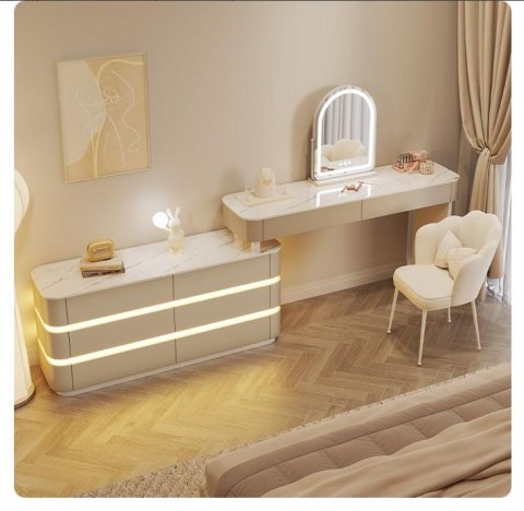 Toaletka kosmetyczna LED/ Komplet mebli blat 80 cm- Olga - kolor biały HaloFuture
