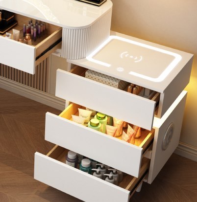 Toaletka kosmetyczna LED z ladowarką indukcyjną/Komplet mebli blat 80 cm Eliza - kolor biały HaloFuture
