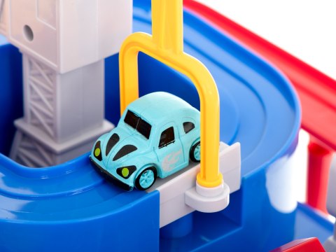 Tor przeszkód interaktywny samochodowy wyścigi parking 4 pojazdy auto autobus radiowóz wóz strażacki helikopter 24x24cm XL Kik Sp. z o. o. Sp. k.