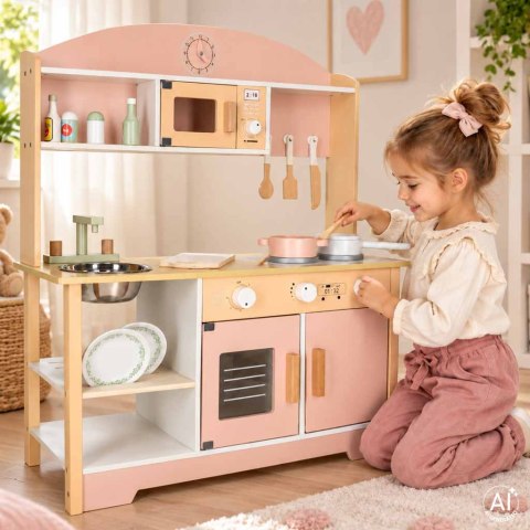 Kuchnia dla dzieci drewniana MDF MODERN CLASSIC akcesoria 82cm różowa Kik Sp. z o. o. Sp. k.