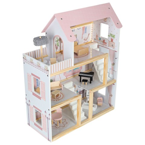 Domek dla lalek drewniany mebelki 78cm róż LED Kik Sp. z o. o. Sp. k.