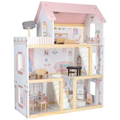 Domek dla lalek drewniany mebelki 78cm róż LED Kik Sp. z o. o. Sp. k.
