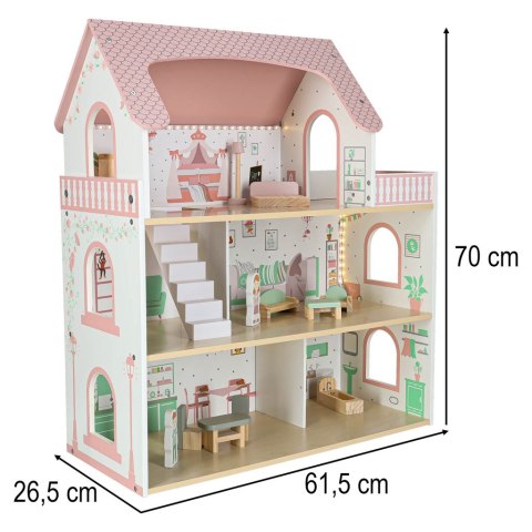 Domek dla lalek drewniany LULILO Peonio 70cm LED róż Kik Sp. z o. o. Sp. k.