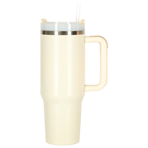 Kubek termiczny ze słomką i uchwytem termos 1200ml kremowy Kik Sp. z o. o. Sp. k.