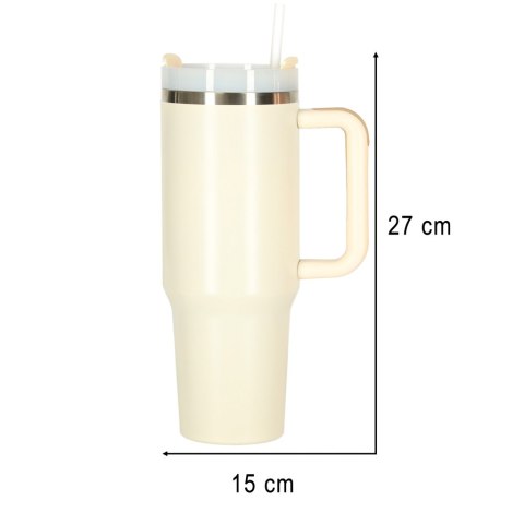 Kubek termiczny ze słomką i uchwytem termos 1200ml kremowy Kik Sp. z o. o. Sp. k.