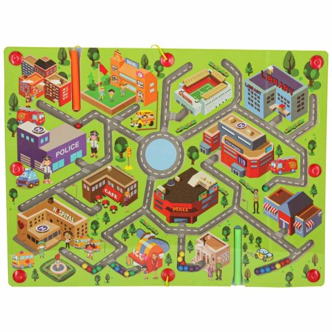 Gra labirynt magnetyczna planszowa drewniana do podróży duże miasto 2 graczy Kik Sp. z o. o. Sp. k.