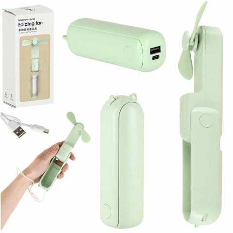 Wiatrak biurkowy wentylator mini ręczny składany wiatraczek przenośny USB zielony Kik Sp. z o. o. Sp. k.